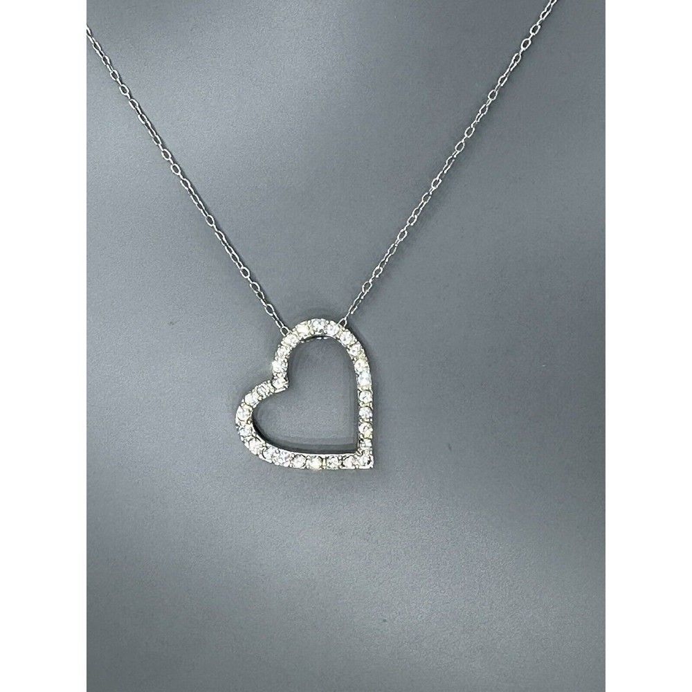 Womens Heart Pendant Necklace Sterling Silver 925 17" Love Wedding